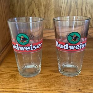 Vintage Budweiser PintGlasses Setof 2 EagleLogo 16 oz BeerBarware AnheuserBusch